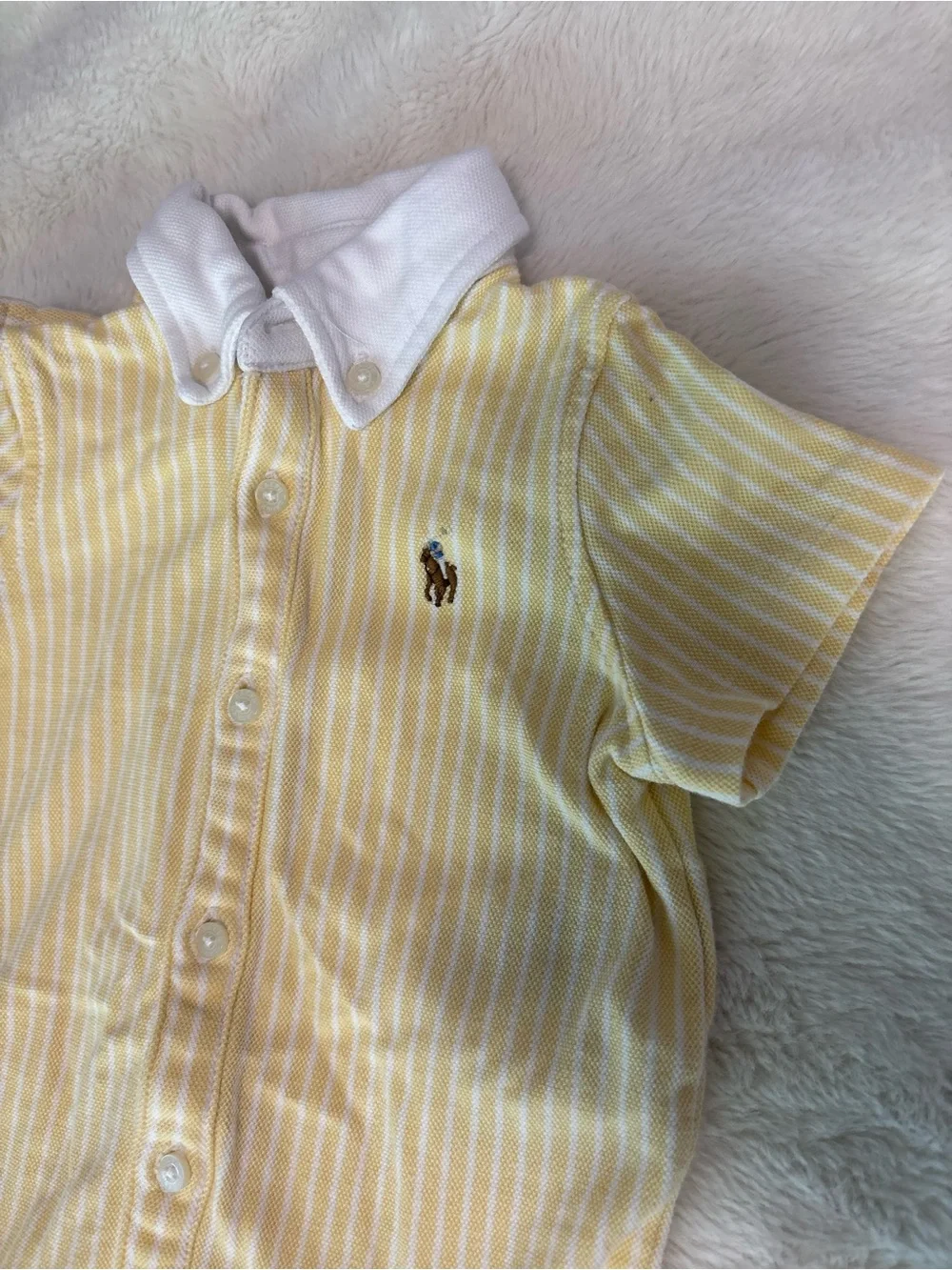 Ralph Lauren White Collar Yellow-Striped Polo Romper 9 month baby boy shorts
